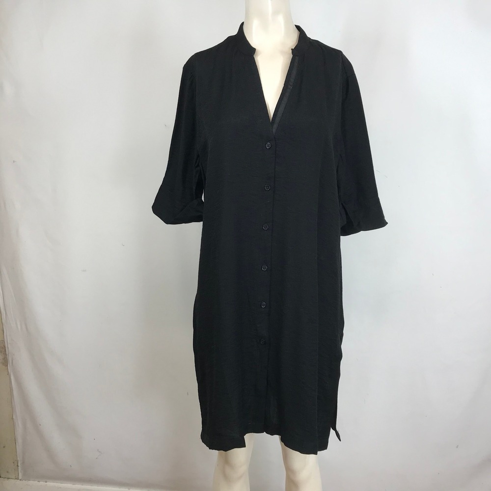 Chicos Black Textured Button Front Collarless Shi… - image 1